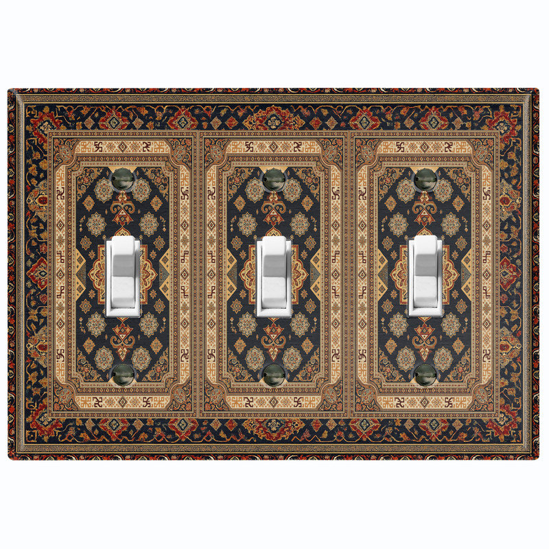 Couvercle de plaque d'interrupteur en métal; Bascule à 3 bandes standard des États-Unis - image imprimée d'un motif de tapis persan complexe