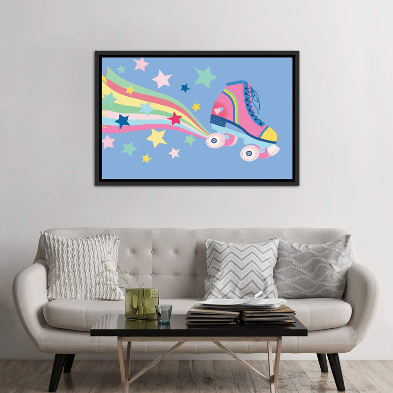 «Rainbow Skate» par Nancy Mckenzie - impression d'art graphique, H 40 po x l 60 po x 1,5 po, Toile avec cadre noir