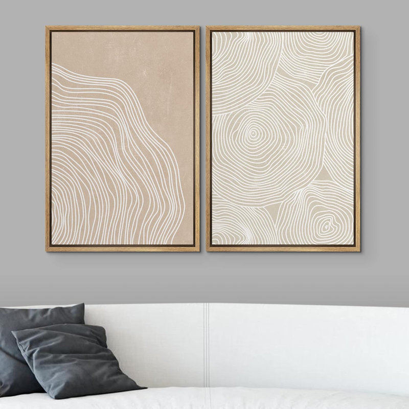 «White Tan Wood Tree Ring Silhouette Collage Nature Modern Art Rustic on Canvas», reproduction de 2 pièces, H 24 po x l 32 po
