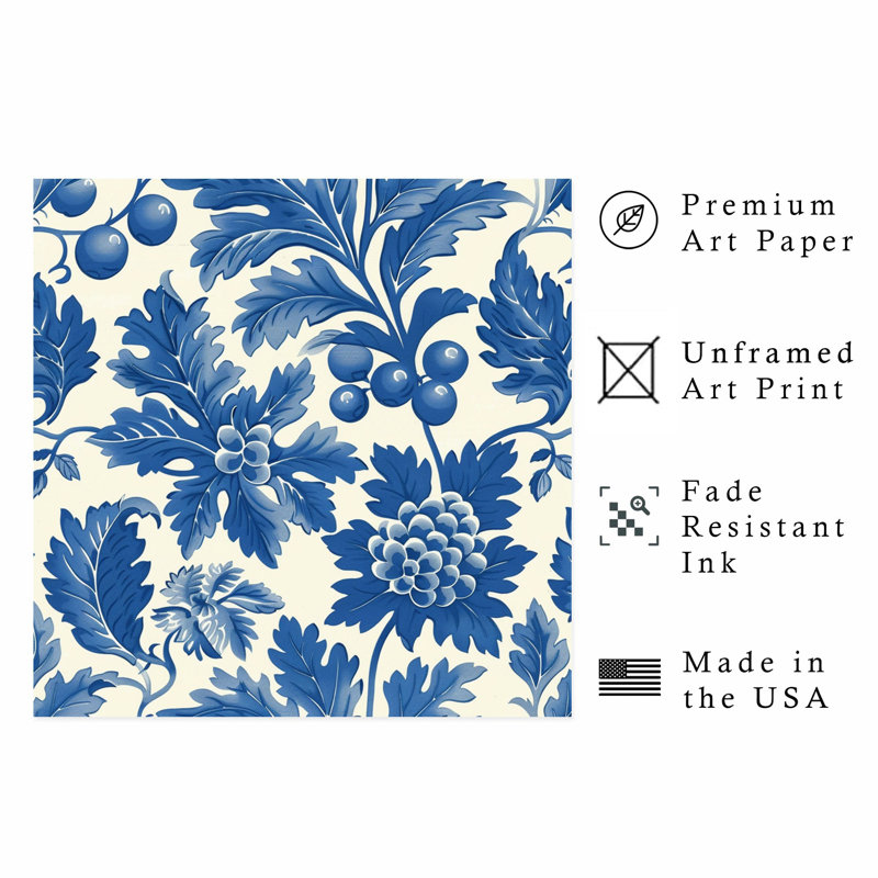 «Botanical William Morris Blue Botanical III», reproduction d'art classique sans cadre, H 24 po x l 24 po