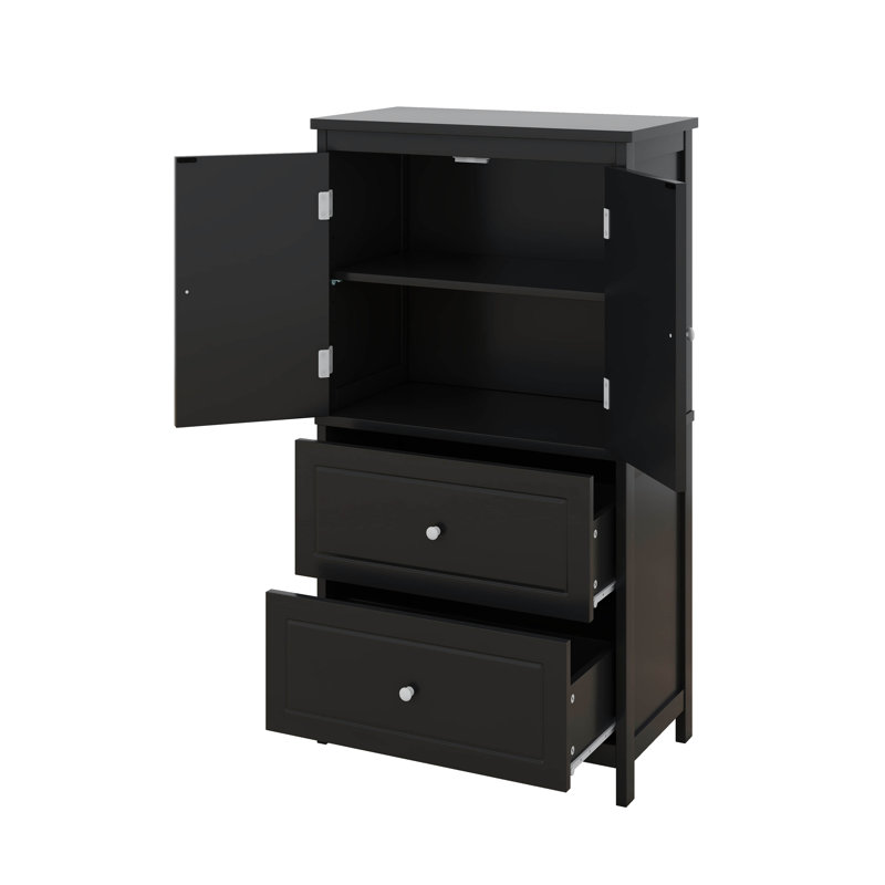 Cabinet With Two Doors And Drawers, Adjustable Shelf, Black