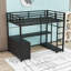 Lit mezzanine en métal avec garde-robe ouverte, bureau en L, tablettes et garde-corps-1228345319-1228345318