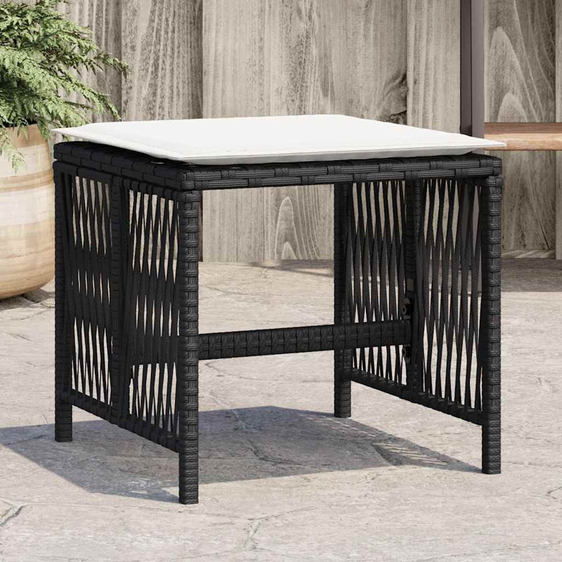 Outdoor Ottoman, Cream White, Black