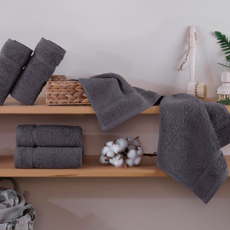 12-Pack Turkish Cotton Washcloth Set, 13x13 Inch 600 GSM Face Towels, Gray