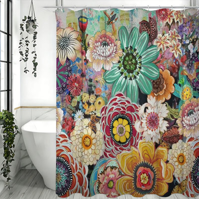 Rideaux de douche floraux avec crochets inclus