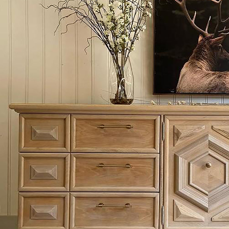 Minimalist Solid Wood Carved Sideboard