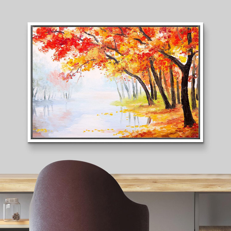 "Effet d'aquarelle rouge et orange, forêt d'automne, nature sauvage, illustrations, art moderne, rustique" sur, Cadre blanc