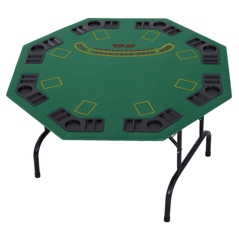 Ventura 8 Player Folding Games Poker Table Chip Cup Holder Steel Base Green