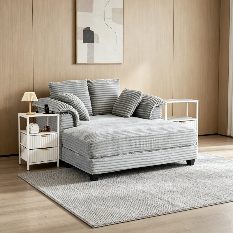 Ensemble de salon 3 pièces avec canapé-lit et table de bout avec tiroir, Grey, 3 Pieces: Sofa, 2 End Tables
