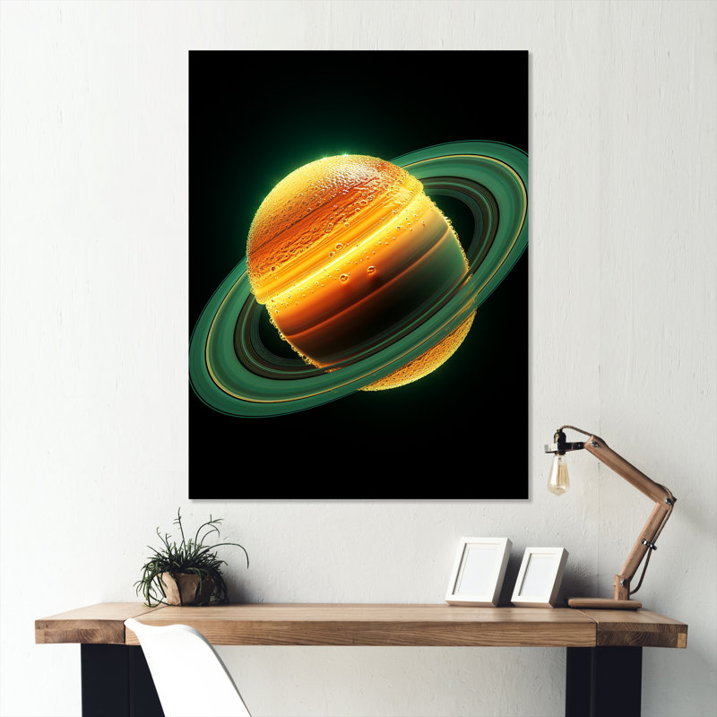 Jaune et vert, planètes de Saturne - art mural en métal Planète de l'espace, H 20 po x l 12 po x P 1 po
