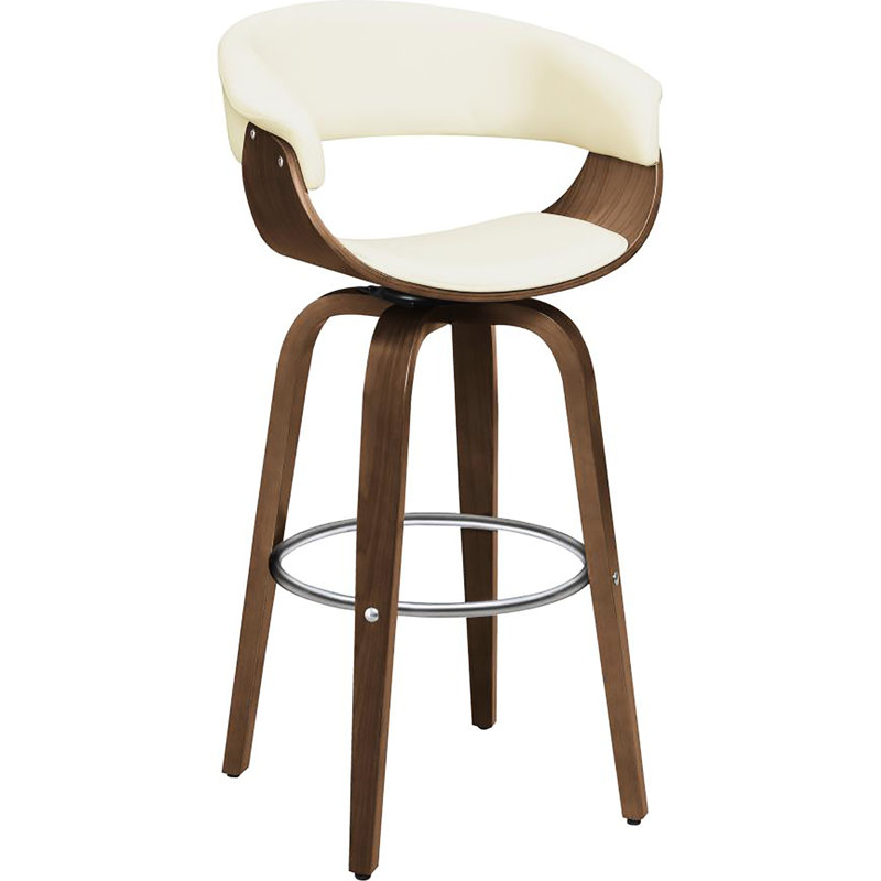 Solid Swivel Bar Stool With Walnut Base And Design Features Elegant Back Support Footrest Pad