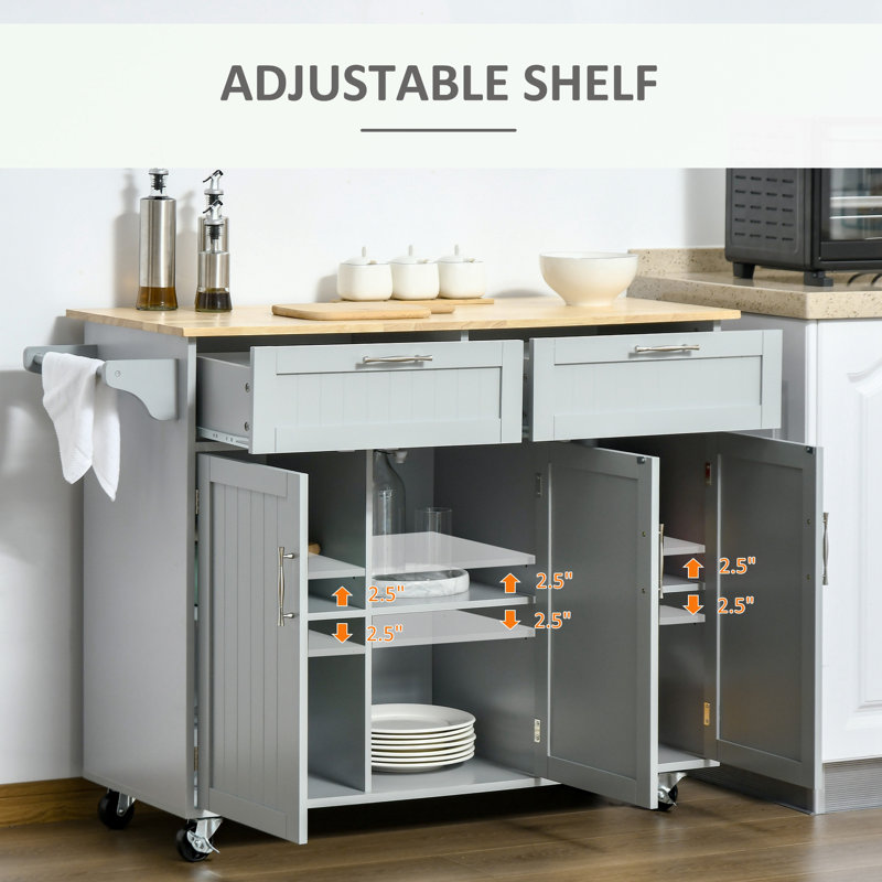 Kohn 47.64'' Kitchen Island with Locking Wheels, Grey