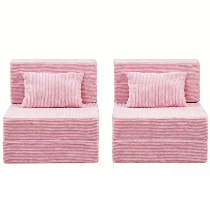 Canapé convertible Boneless, canapé de plancher pliable, Rose, 24" H x 52" W x 29.5" D