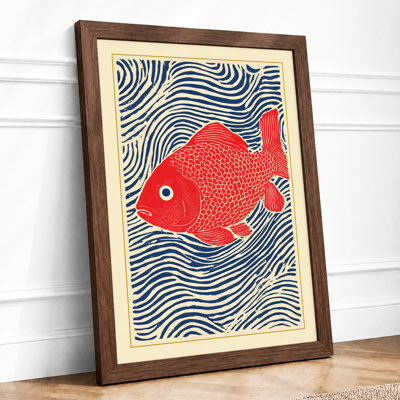 Red Fish, Blue Waters Japandi 1 Piece Single Picture Frame Wall Art