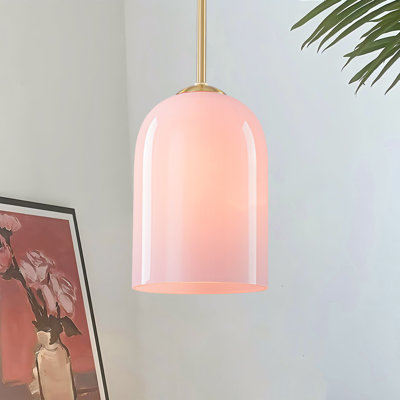 Velmora 1-Light Modern Pink Glass Pendant Light with Dome Cylinder Shade