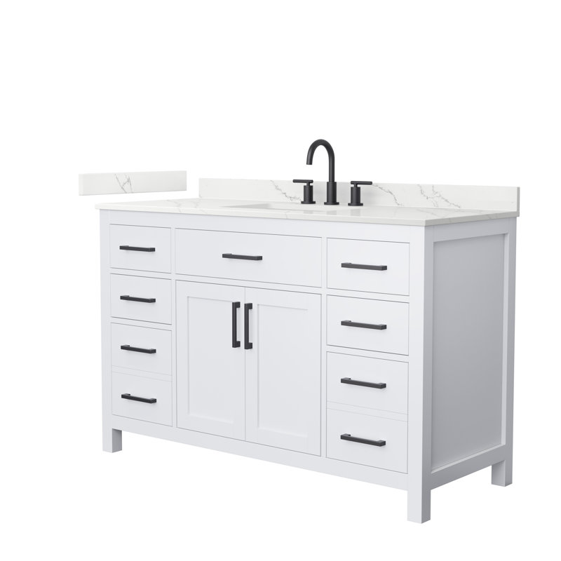 Beckett 54" Freestanding Single Bathroom Vanity with Quartz Top, Matte Black, Giotto Quartz, White