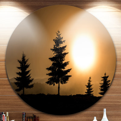 «Bright Sunrise Tree Silhouette», reproduction de photo sur métal