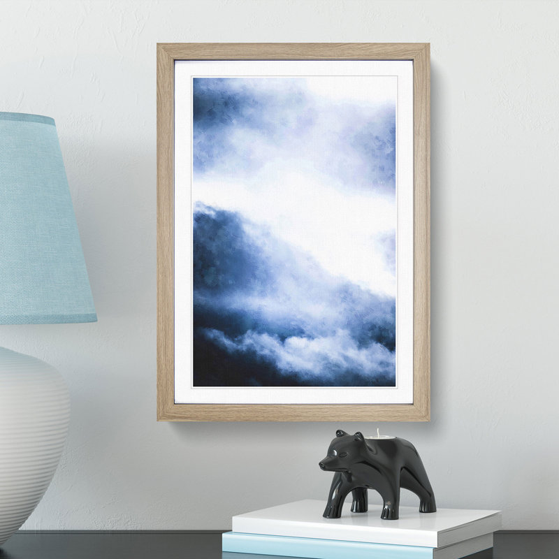 Cloud Mountains - Single Picture Frame Painting on MDF, 63cm H x 45cm W x 2cm D, Oak Framed
