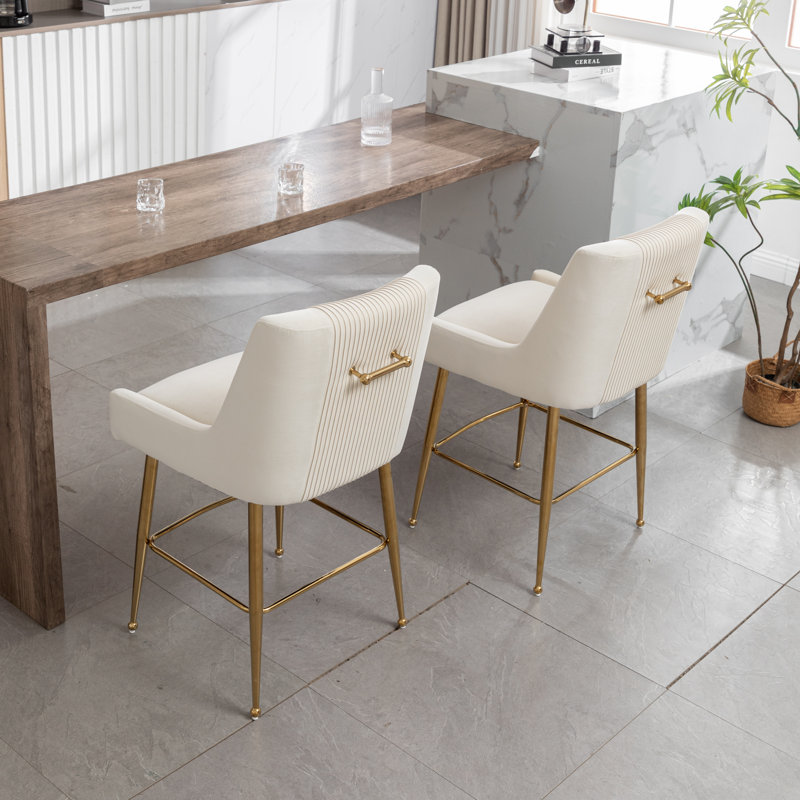 Elian Upholstered Velvet Bar Stool, Beige