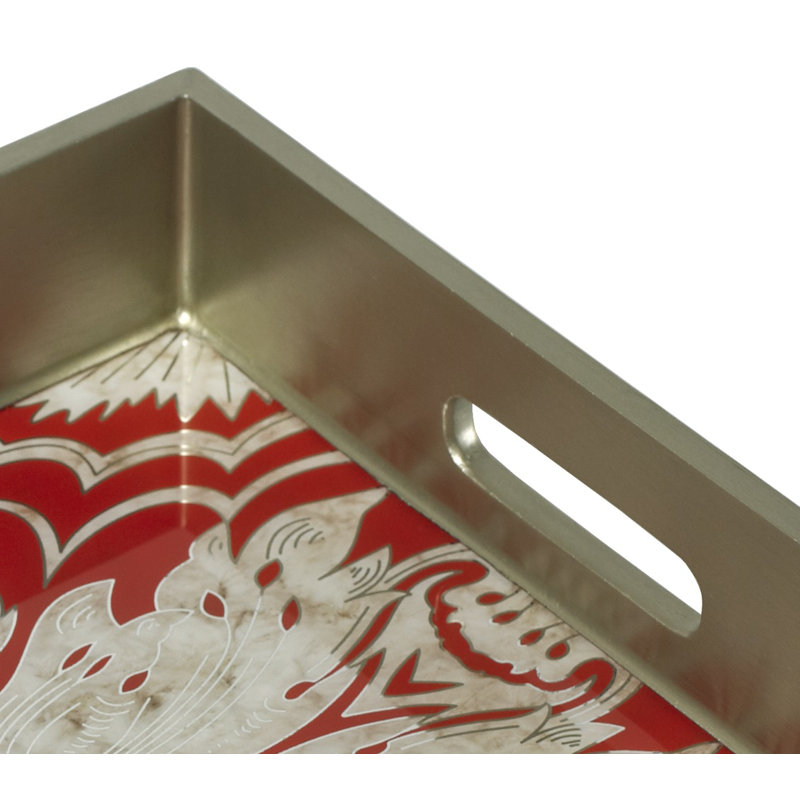Reverse Painted Mirror Vanity Tray, Medium (2.6" H x 11" W x 15.8" L), Tomato