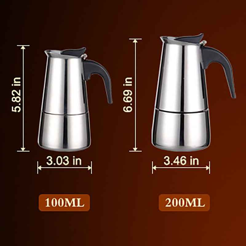 Stainless Steel Moka Coffee Stove Pot, Espresso Maker Pot, Espresso Coffee Maker For Home Office Use, Moka Pot Stovetop Latte Maker, 100ml/ 200ml