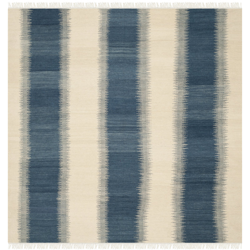 Fitzpatrick Hand Woven Wool Striped Rug, Square 7'