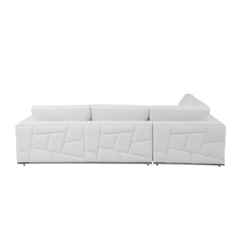 Italian Leather Reclining L Shaped Two Piece Corner Sectional, Left Hand Facing, White Genuine Leather
