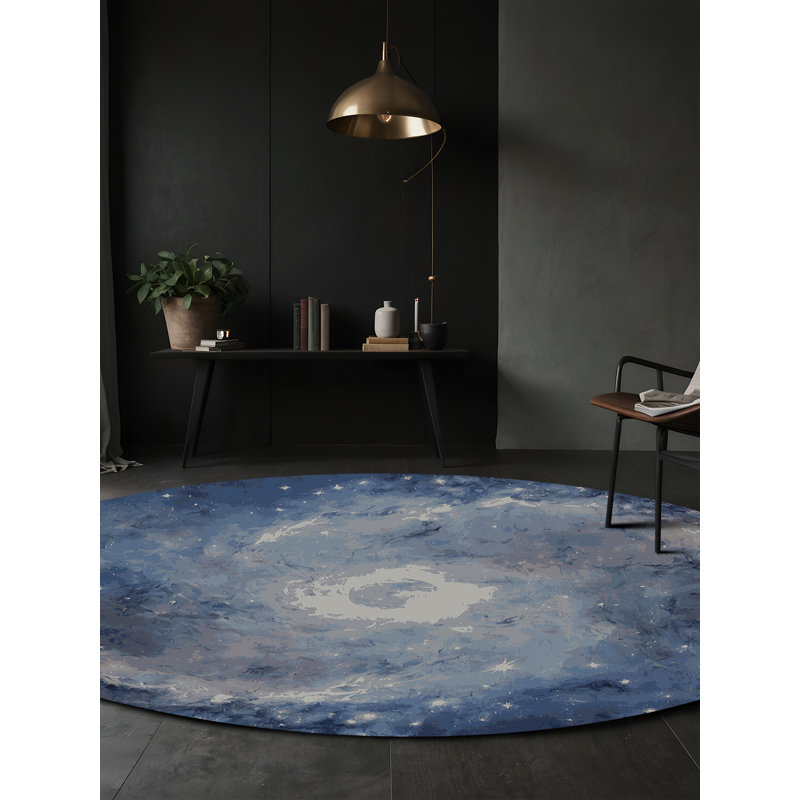 Tapis bleu lavable à la machine, Rond 4 pi