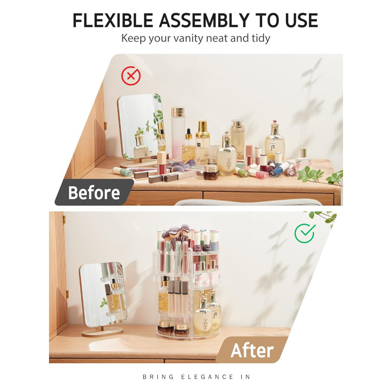 360 Degree Rotating Jewellery Organizer - Adjustable with 6 Trays for Optimal Storage, Clear