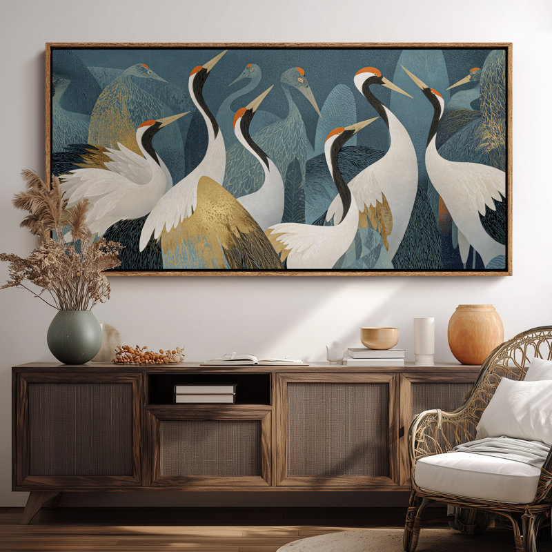 Extra large grotte élégante avec impression de fond botanique bleu, 30" H x 60" W, Natural
