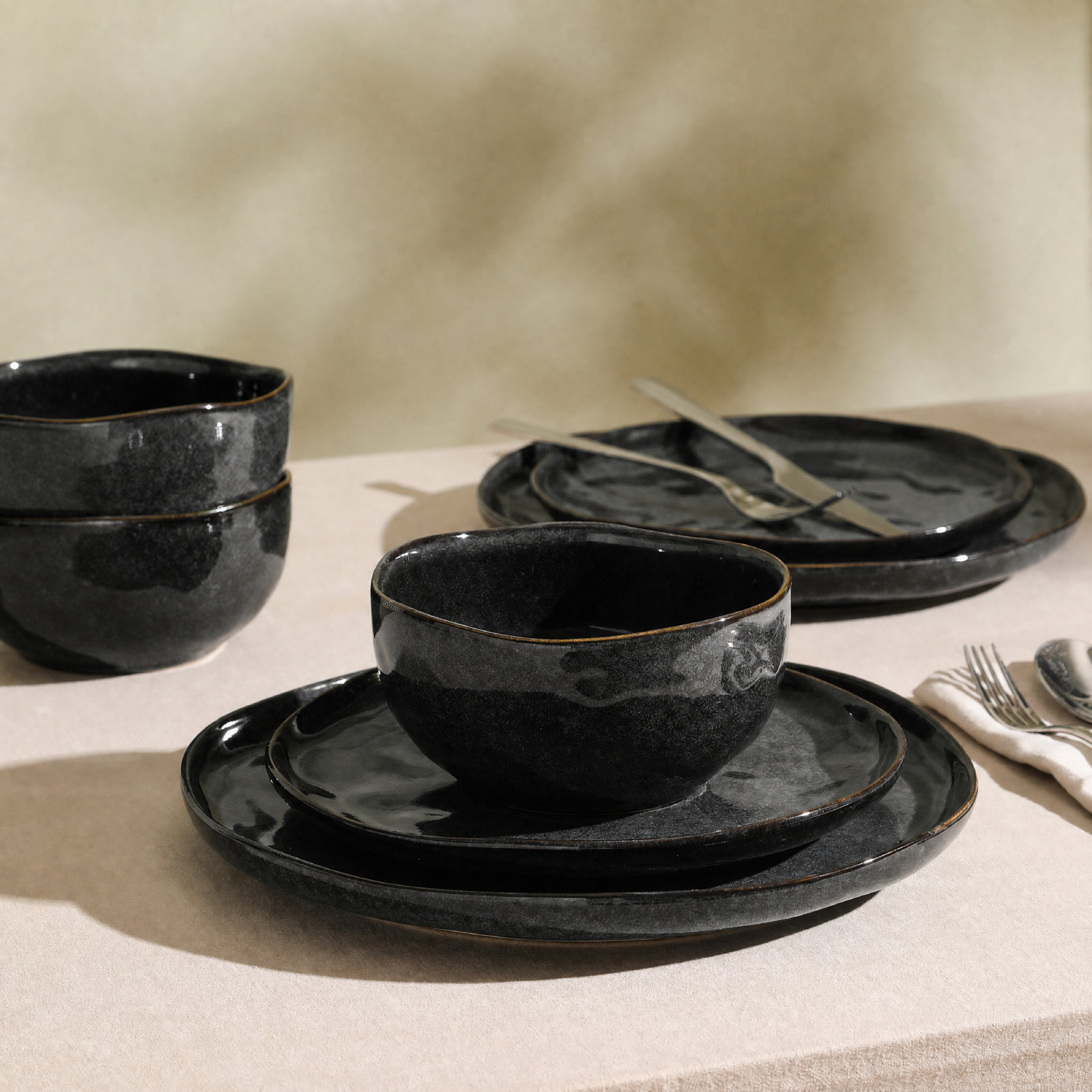 Mirella Stoneware Dinnerware Set, Charcoal