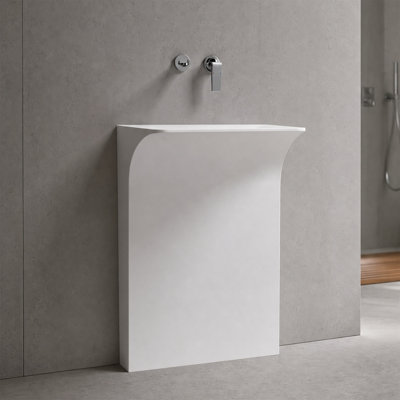 Lavabo de salle de bain mural à surface solide, lavabo flottant moderne, drain linéaire caché, blanc mat