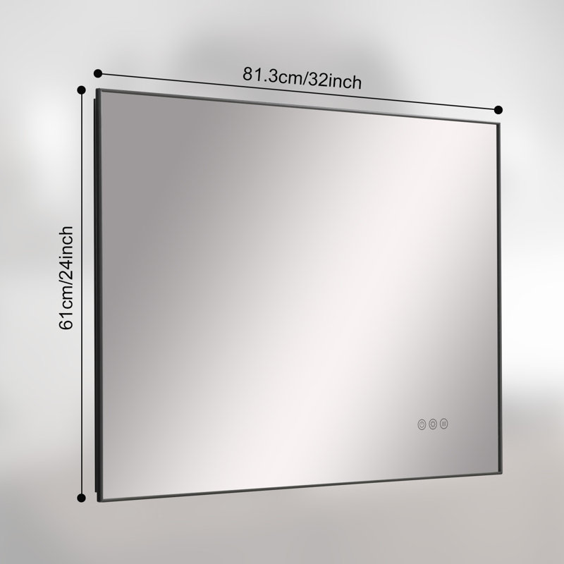 Led Bathroom Vanity Mirror With Back Light,multifunction,gun Ash, 24'' x 32''