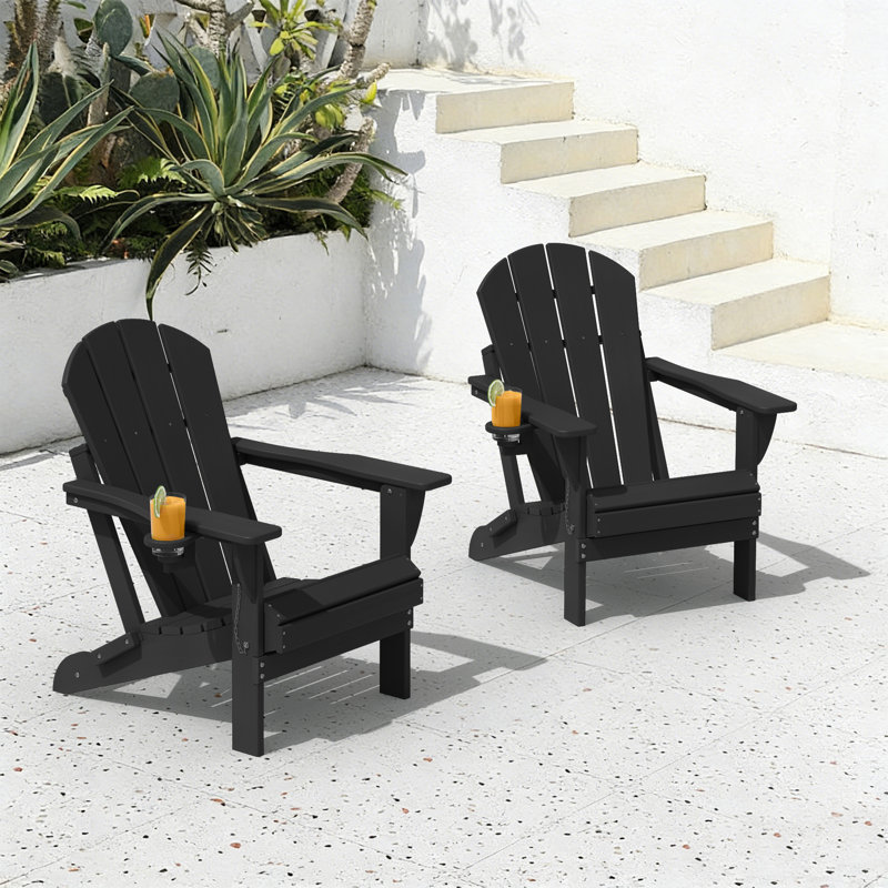 Outdoor Foldable Adirondack Chair Set HDPE Fire Pit Chair Weather Resistant, Black