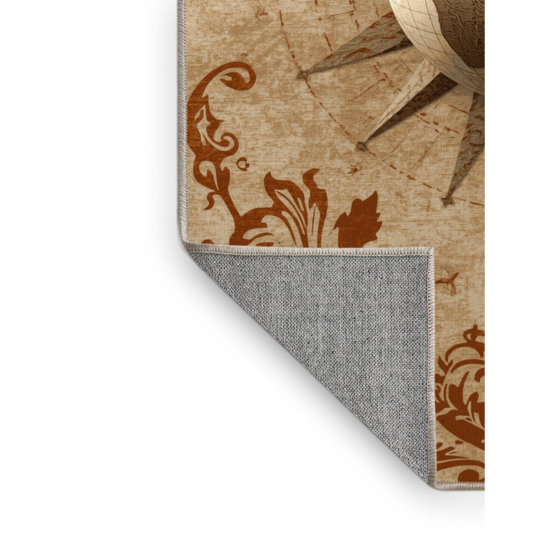 Tapis damassé classique brun et beige en lin parlin lavable à la machine, 6 X 9