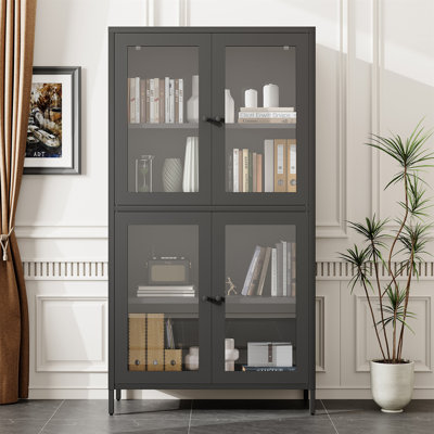Armoire de rangement classique en métal, vitrine avec 4 portes en verre