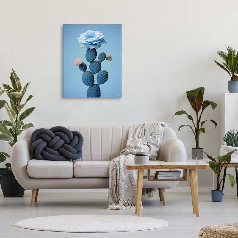 «Blue Rose & Cactus», art mural sur toile par Rb, H 40 po x l 30 po