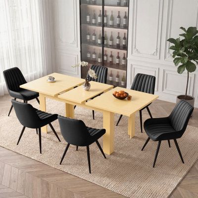 Fecteau Modern Farmhouse 7-Piece Extendable Rectangular Dining Table Set With 6 Upholstered Chairs, Expandable Space-Saving Kitchen Dining Room Furnit