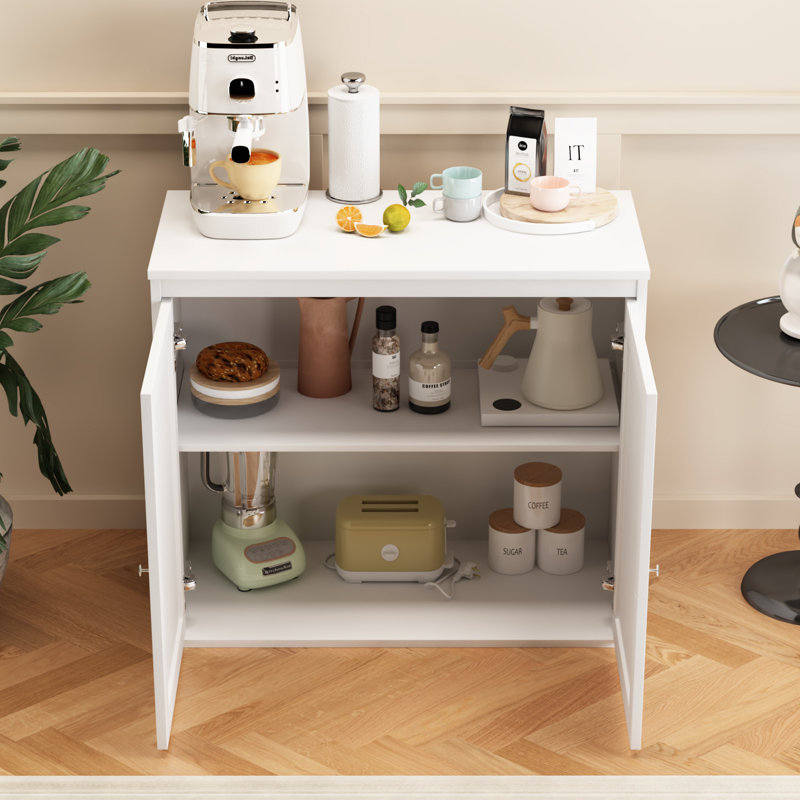 Armoire de cuisine avec portes doubles, armoire à café avec tablettes réglables, buffet, armoire blanche moderne