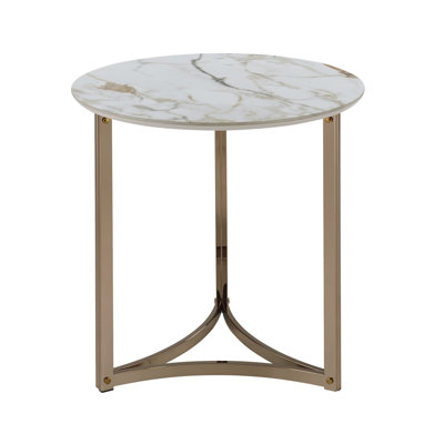 Brianny Contemporary Round End Table with Sintered Stone Top in Champagne
