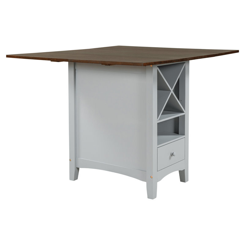 Xhemal Extendable Solid Wood Base Dining Table, Cherry, Grey