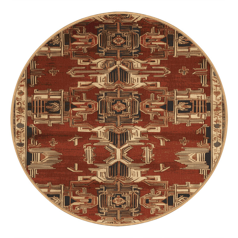 Tapis art déco brun lavable à la machine, Rond 5 pi