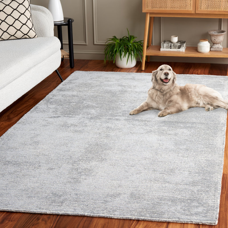 Tapis gris clair / gris en laine / coton touffeté à la main Xaylee, Rectangle 9 pi x 12 pi
