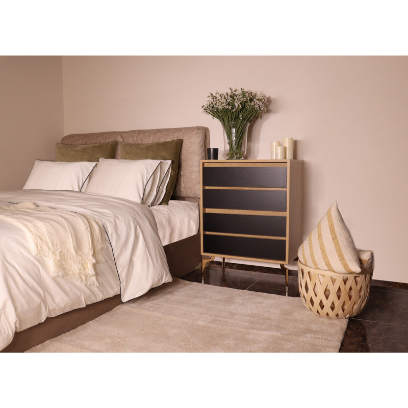Commode pour femme 4 tiroirs l 27,6 po, Chêne / Noir
