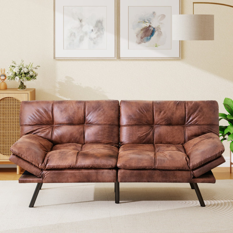 Futon Sofa Bed With Foam & Removable Armrests - 2-4 Seater, Brown