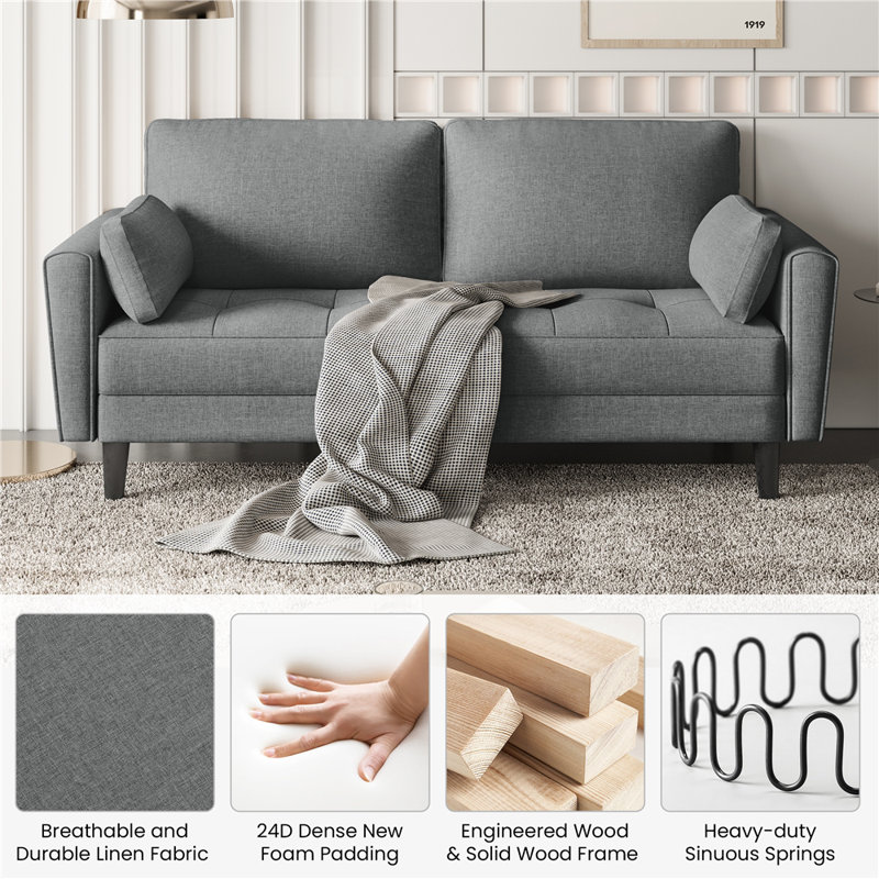 2 Seater Linen Loveseat,  Dark Grey