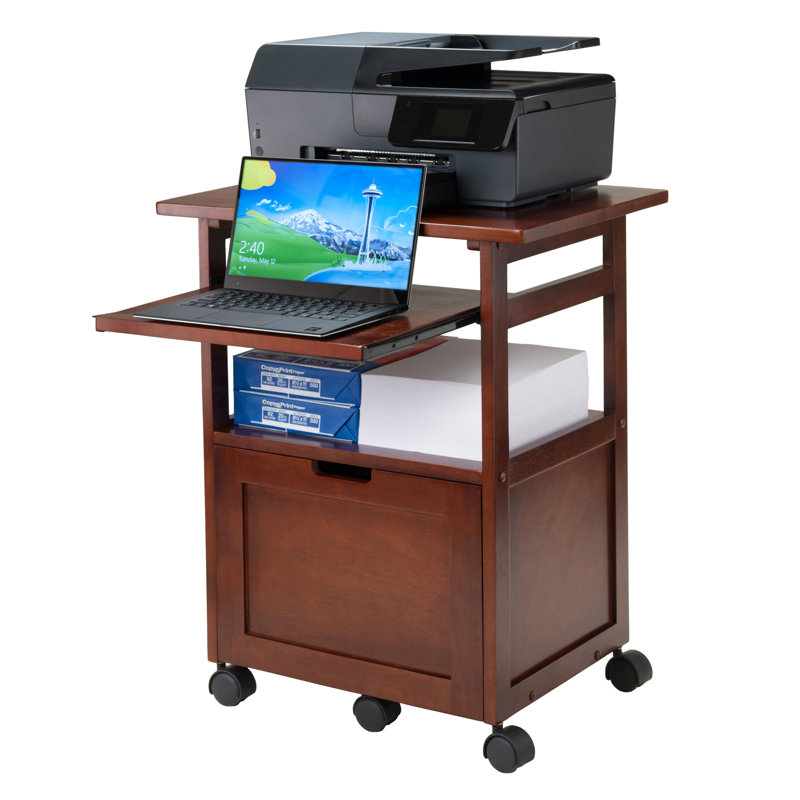 Tamber 1-Drawer and 2-Shelves Walnut Printer Stand with Wheels, 29.65'' H X 23.6'' W X 17.32'' D