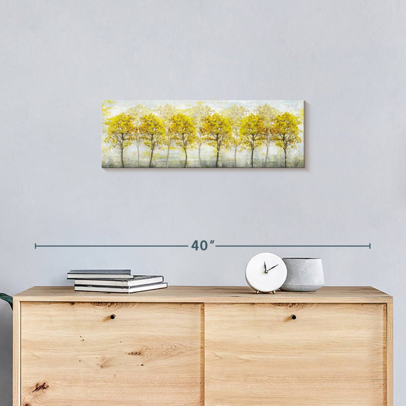 Automne, arbres jaunes sur toile, H 8 po x l 24 po x P 1 po