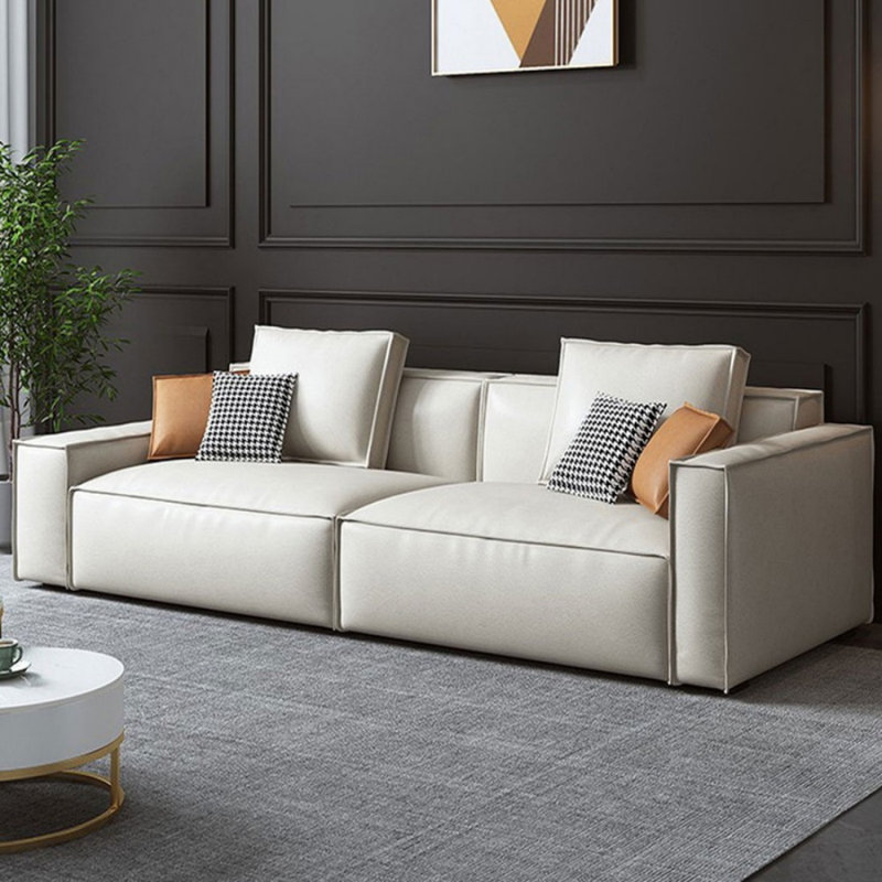 Causeuse-coussin modulaire en cuir véritable blanc crème