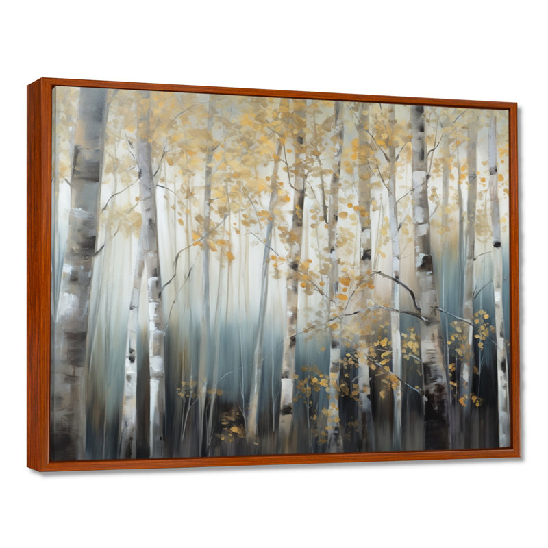 Ruwen Birch Tree Dense Forest V - reproduction d'art sur toile encadrée, H 12 po x l 20 po x P 1 po, Cadre flottant brun